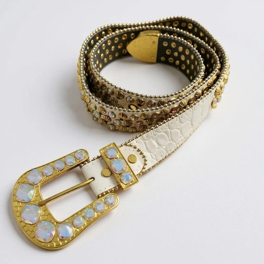 Elite Premium Denim Designer Belt Hiphop‎ Size Large 34-36 White Heavy Duty